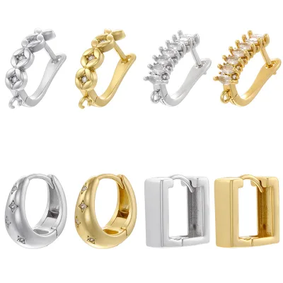 INS Fashion Minimalist Brass Material Geometric Zircon Hoop Huggies Earrings for Women for Weddings Parties and Gifts