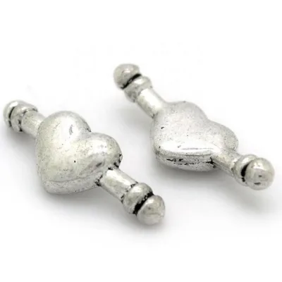 Antique Silver Strand Connector Link End Bar with 18K Gold Plating Vintage Heart for Jewelry Making and Crafting DIY Accessory