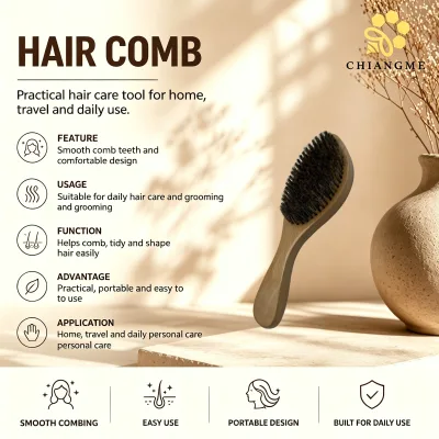 New Light Weight Beech Wood Handle Hair Care Brush 23.5x7.5x4cm Durable Hair Brush for Easy Daily Grooming