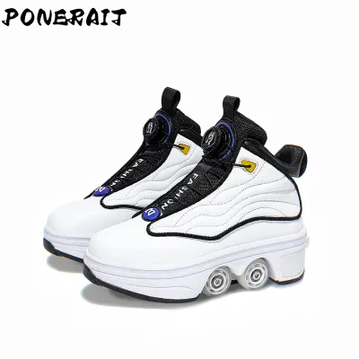 Unisex Automatic Retractable 4-Wheel Roller Skates High Sneakers Dual-Purpose Mesh Winter Spring Sports Girls' Sports Shoes