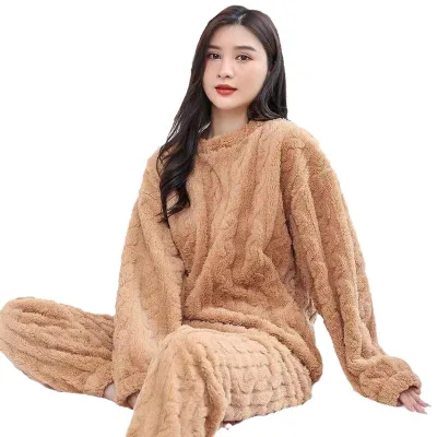 Wildness Women Thickened Winter Pajamas Jacquard Flannel Warm Loungewear