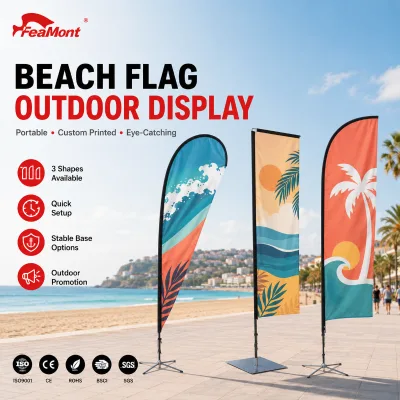 FEAMONT Beach Flag Teardrop Banner with Sand Auger Spike for Summer Volleyball Competition Outdoor Coastal Branding Advertising