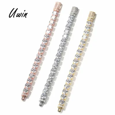 Diamond Bling CZ Tennis Chain 1 Row Necklace 4 Claws Round Zircon 10mm Bracelet with Baguette Clasp Chain Unisex Jewelry