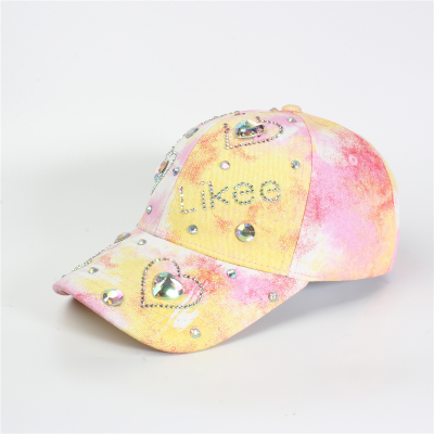 Fashion Tie Dye Low Profile Hiphop Diamond Rhinestone Gradient Baseball Cap
