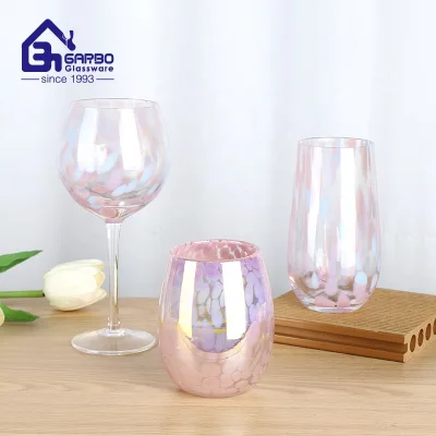 485ml Fancy Gin Glass Goblet with Colorful Spot Handmade Glass Goblet with Solid Color Decoration for Party Use Gift Item