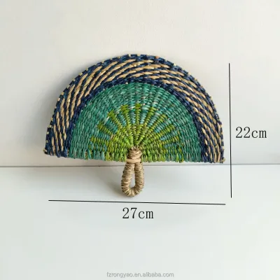 2027 New Best Selling Creative Design Boho Seagrass Handmade Woven Handmade Natural Color Fan for Hanging Decoration