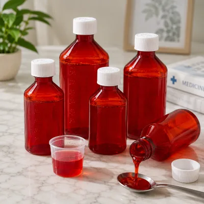Clear PET Syrup Bottles 6oz 8oz 12oz Shatterproof Plastic Liquid Medicine Bottles With Measuring Screw Caps for Oral Liquid Use
