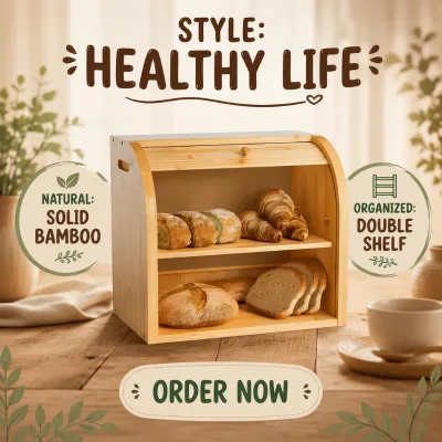Premium Bamboo Bread Box Two Layer Stackable Kitchen Food Storage Case High Quality Natural Wood Bread Container with Handles