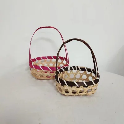 Bamboo Woven Small Basket Gift Candy Packaging Blue Wedding Birthday Baby's First Birthday with Hand Gift Return Gift Basket
