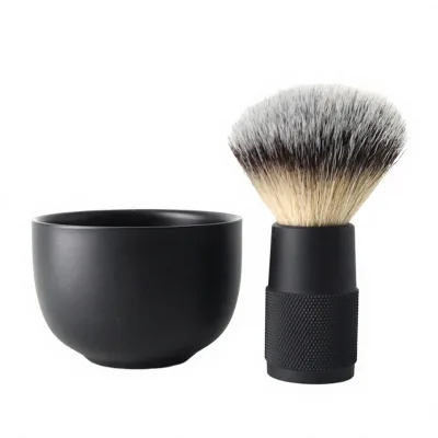 Wholesale Black and Silver Stainless Steel Twin Blade Face Shaving Brush Bowl and Beard Grooming Mug