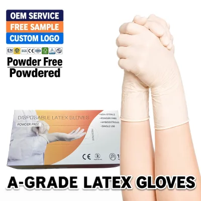 Latex Glove Powered Oem Natural Powder Free Extra Thick Strong Safe Reliable Effective Crinkle Finish