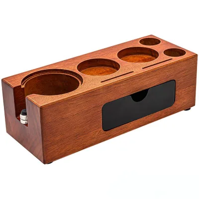 Espresso Tamping Station Tamper Box 8 in 1 Wooden Modern Espresso Knock Box and Tamp Station Coffee Organizer Box