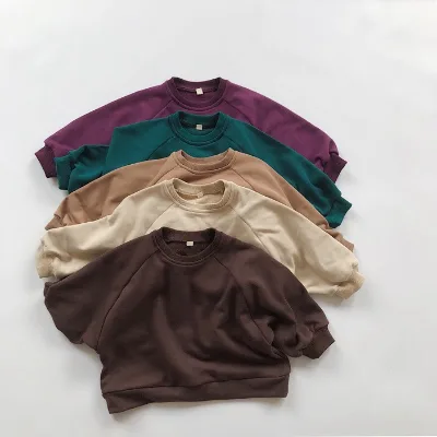 2022 New Boys and Girls Kids Spring Solid Color Children Long Sleeve Round Neck Pullover Sweatershirt