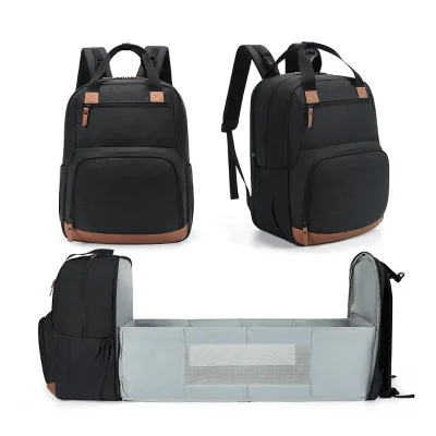 Deluxe Waterproof Multi-Function Folding Diaper Backpack Fashion USB Custom Shoulder Bag Wet Tote for Mommy Baby Summer Oxford