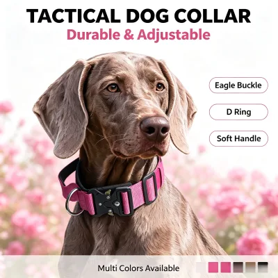 Ultra-Wide Nylon Tactical Collar for Medium Large Breeds Quick Release Padded Reflective Design Neck-Safe No-Pull for Dogs Solid