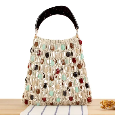 New Beaded Open Versatile Casual Woven Bag-urban Simplicity Perfect for Seaside Vacations Work Commuting; Minimalist