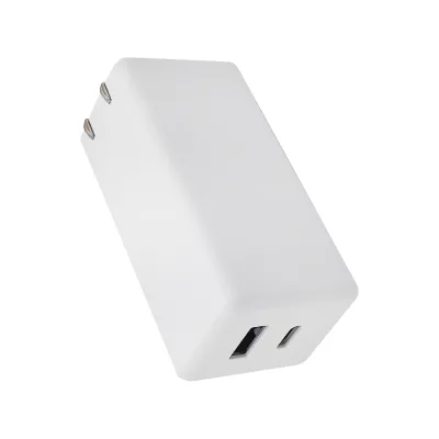 65W PD+QC3.0 Dual Port GaN Fast Charger Folding Conversion Head with UK US EU Plug OTP & OVP Protection for Laptop