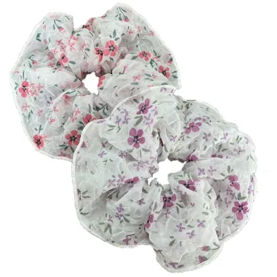 Custom Oversized Pleated Chiffon Fabric Scrunchies with Printed Plastic Fabric and Breathable Fabric Scrunchies for Summer