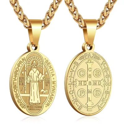 Stainless Steel Religious Necklace | Vintage Men's Medal & Women's Baptism Jewelry (Hypoallergenic)