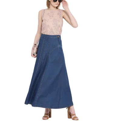 High Waist Maxi Women's Blue Skirts Long Denim Skirts for Women
