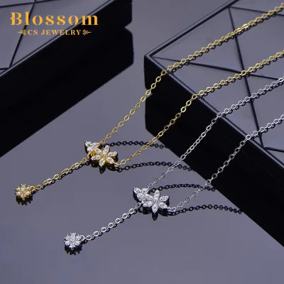 Blossom CS Jewelry Factory Hot Sale 925 Sterling Silver Link Chain Gold Plated Y-Shape Necklace Zirconia Fashion Women's Jewelry