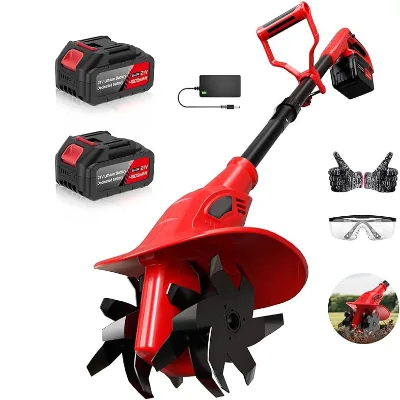 21V Cordless Electric Tiller 360 RPM 4.0AH Battery Powered Mini Cultivator 9" Width 6.3" Depth Industrial Grade 3-Year Warranty