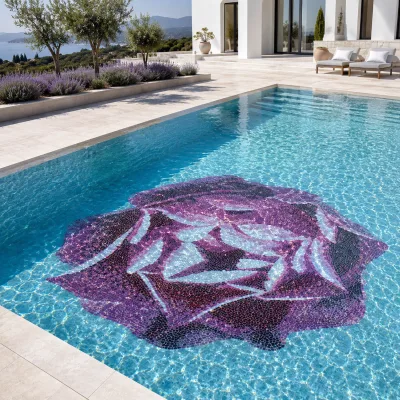 Decorative Pool Glass Mosaic Art Custom Floral Tile for Spa Bathhouse Wellness Center Pool Projects Pool Glass Mosaic Mural