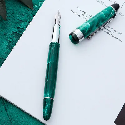 Luxury Stylish Marble Acrylic Fountain Pen with Silver Trims Flowing Patterns Exquisite Writer Collection Calligraphy Pen