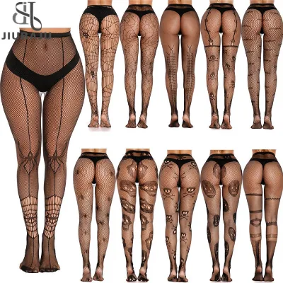 Sexy Black Spider Web Mesh Pantyhose Summer Women Hollow Out Fishnet Tights Gothic Lace Transparent Long Ladies