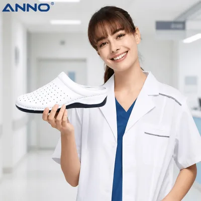 ANNO Professional Nursing Shoes for Women Men White Breathable Perforated Work Clogs Hospital Medical Mules