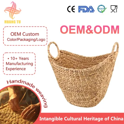 Modern Natural Handmade Waterproof Multi-Purpose Water Hyacinth Willow Seagrass Woven Wicker Storage Laundry Baskets Handle for