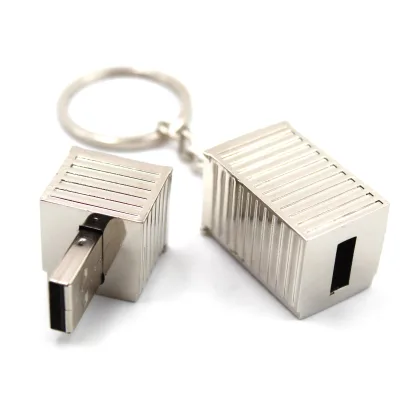 Personalized Custom Logo Metal Memory Stick 3d Cargo Container USB Promotional Gift Flash Drive Keychain