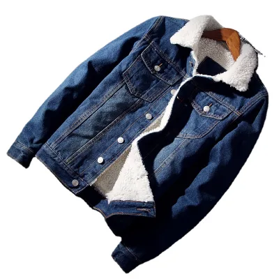 Wholesale Custom Streetwear Jean Fur Cotton Denim Coat Casual Zipper Blue Black Men Winter OEM