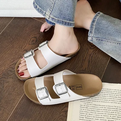 Extra Size Women Cork slippers Open Toe Slides Sandals Adjustable Buckle Summer Beach Sandals Women