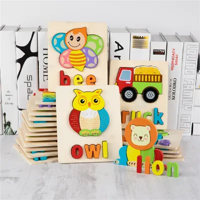 3D Wooden Puzzles Cartoon Animals Kids Cognitive Puzzles Wooden Toddler Busy Board for Children Baby Early Educational Learning