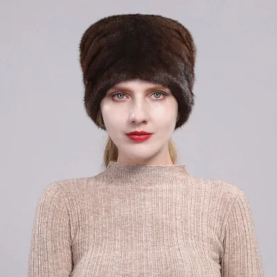 Elegant and Fashionable Winter Warm Hat for Ladies High-Grade Real Mink Fur Image Style Common Knitted Hat