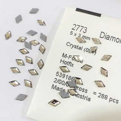 Austrian SW Crystal element Diamond Shape 2773 Flat Back Stone for Strapless Garments with Hotfix Transfer Pattern Designs