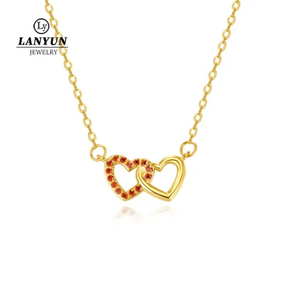 Zircon Rhinestone Double Heart Charm Necklace 14K Gold Heart Pendant for Women for Gifts Parties Weddings