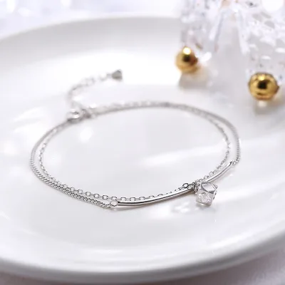 925 Sterling Silver Creative Double Layer Wear Rubik's Cube Pendant Bracelet Fashion Personality Gift for Women Hainon 1176