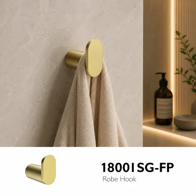 PVD Brushed Gold Fingerprint-Proof Oval Robe Hook, Anti-Corrosion Wall Mount Towel Hook for Villa Vanity Bathroom Accessories