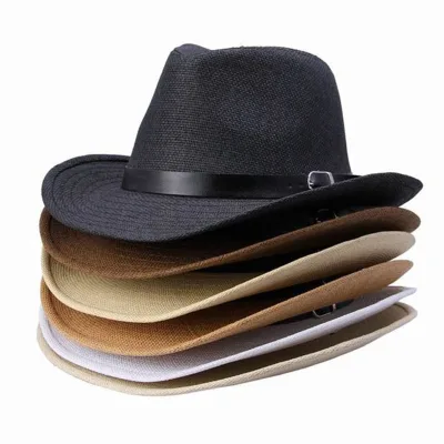 Promotional Products Wholesale Custom Cowboy Straw Boater Hat Striped Embossed Unisex Travel Casual Outdoor Summer