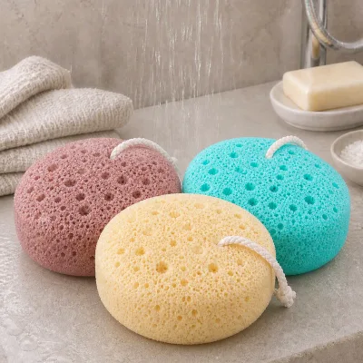 CF Soft Springy Colorful Honeycomb Texture Quick Drain Hanging Rope Deep Cleansing Bath Care Wholesale Body Sponge Shower Sponge