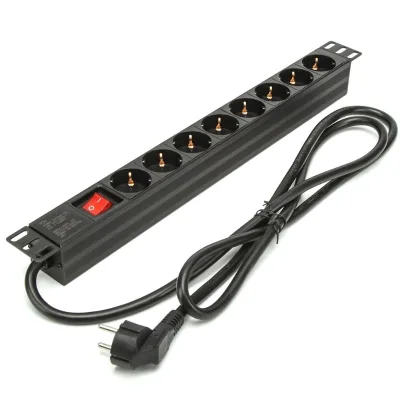 PDU 1U 19" Network Cabinet  Rack Mount 6 way Schuko Euro Type Power Distribution Unit PDU