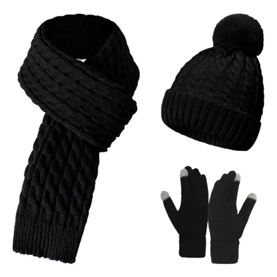 Hot Sale Three-Piece Set Unisex Custom Logo Santa Knit Beanie Hat Scarf Gloves Character Dot Outdoor Christmas Parties New