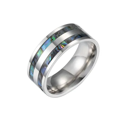 Fashion 8MM Colorful Abalone Shell Stainless Steel Ring Inlay for Women Engagement Wedding Bands
