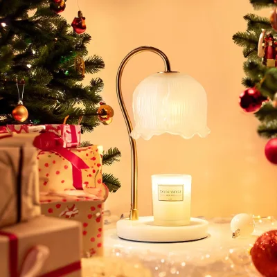Bedroom Home Decor Wax Candle Warmer with Campanula Glass Shade with 2 Bulbs Candle Warmer Lamp with Timer