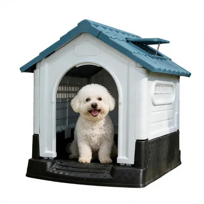 Garden Building Large Dog House Outdoor Air Vents Elevated Floor Medium Large Dogs Plastic Waterproof Sloping Roof Easy Clean