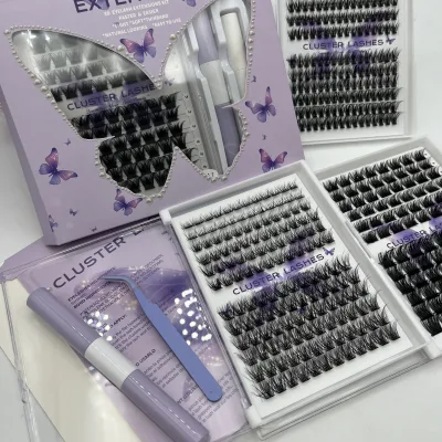 Brand logo Individual Diy Cluster Eyelash Extension Private Label Mink Black Diy Segment Lashes Natural Cluster Strong Bond Set