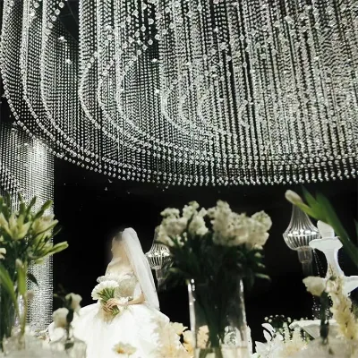 Wedding Ceiling Curtains Clear Crystal Bead Curtains Backdrop Curtain for Weddings Event Party Decoration