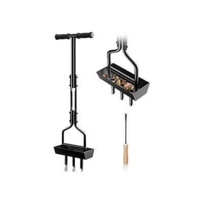 Lawn Aerator Coring Tool, Manual Aerator Lawn Tool with Soil Storage Basket, 3 Core Tines Yard Aeration Tools with Cleaning Tool